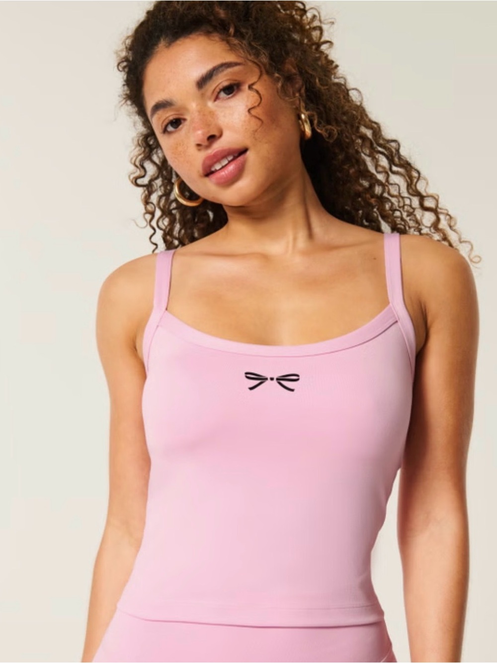 Gilly Hicks Pale Pink Tank Top with Small Black Bow Graphic